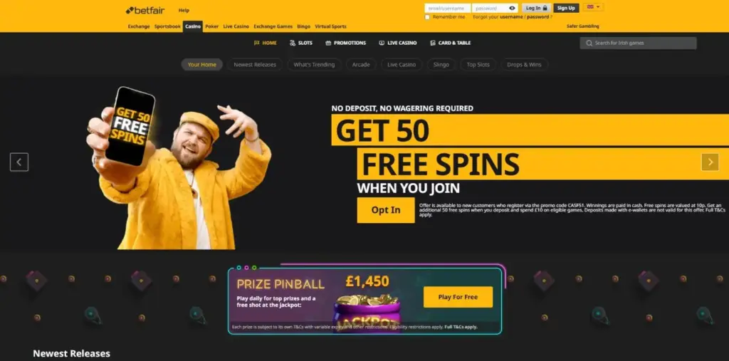 Betfair Casino homepage