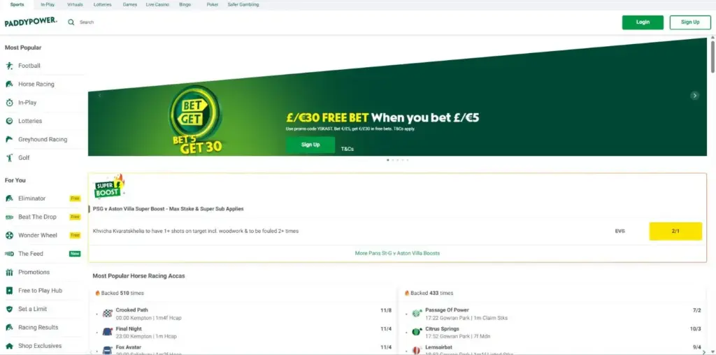 Paddy Power Homepage